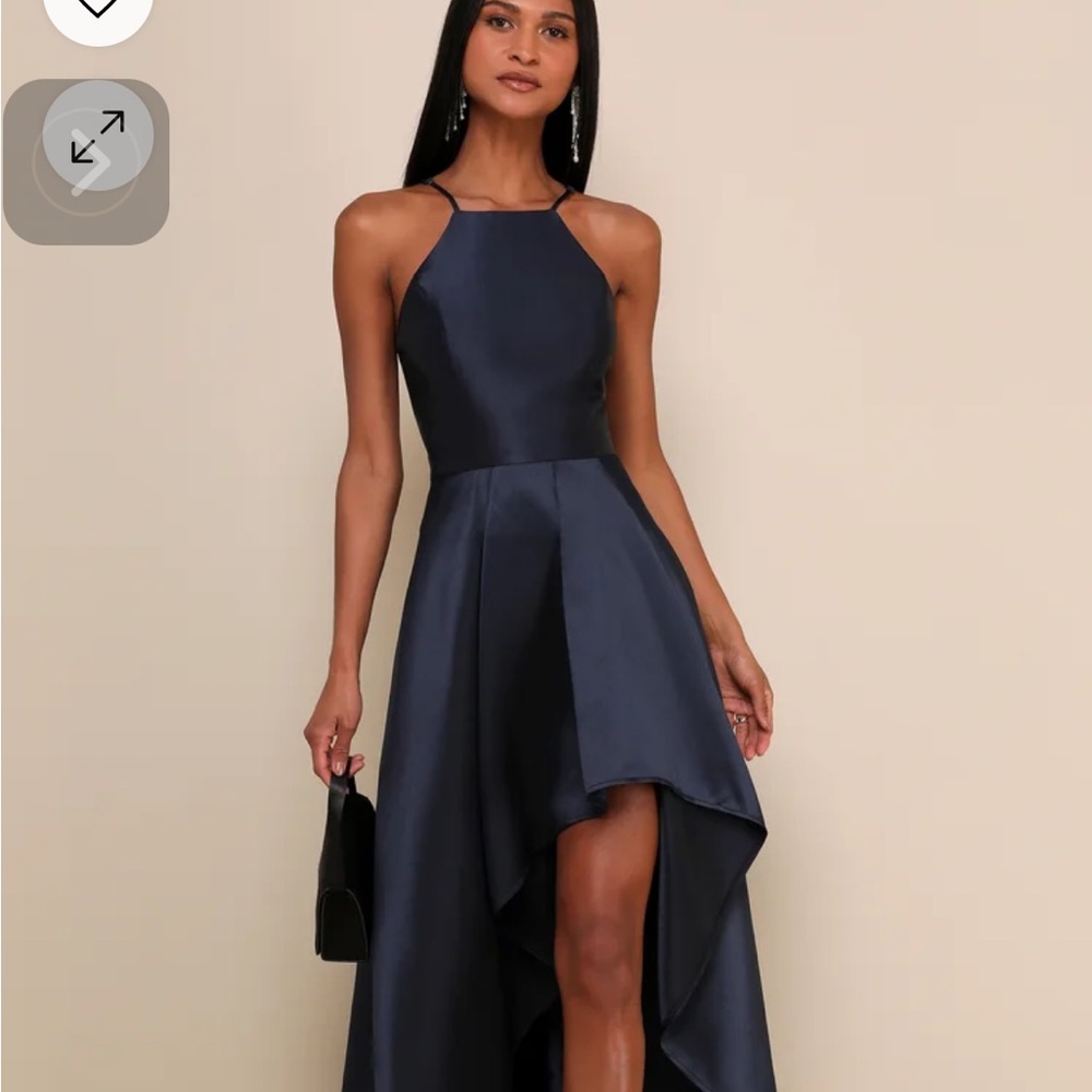 Lulus Brand Broadway Show Navy Blue High-Low Gown